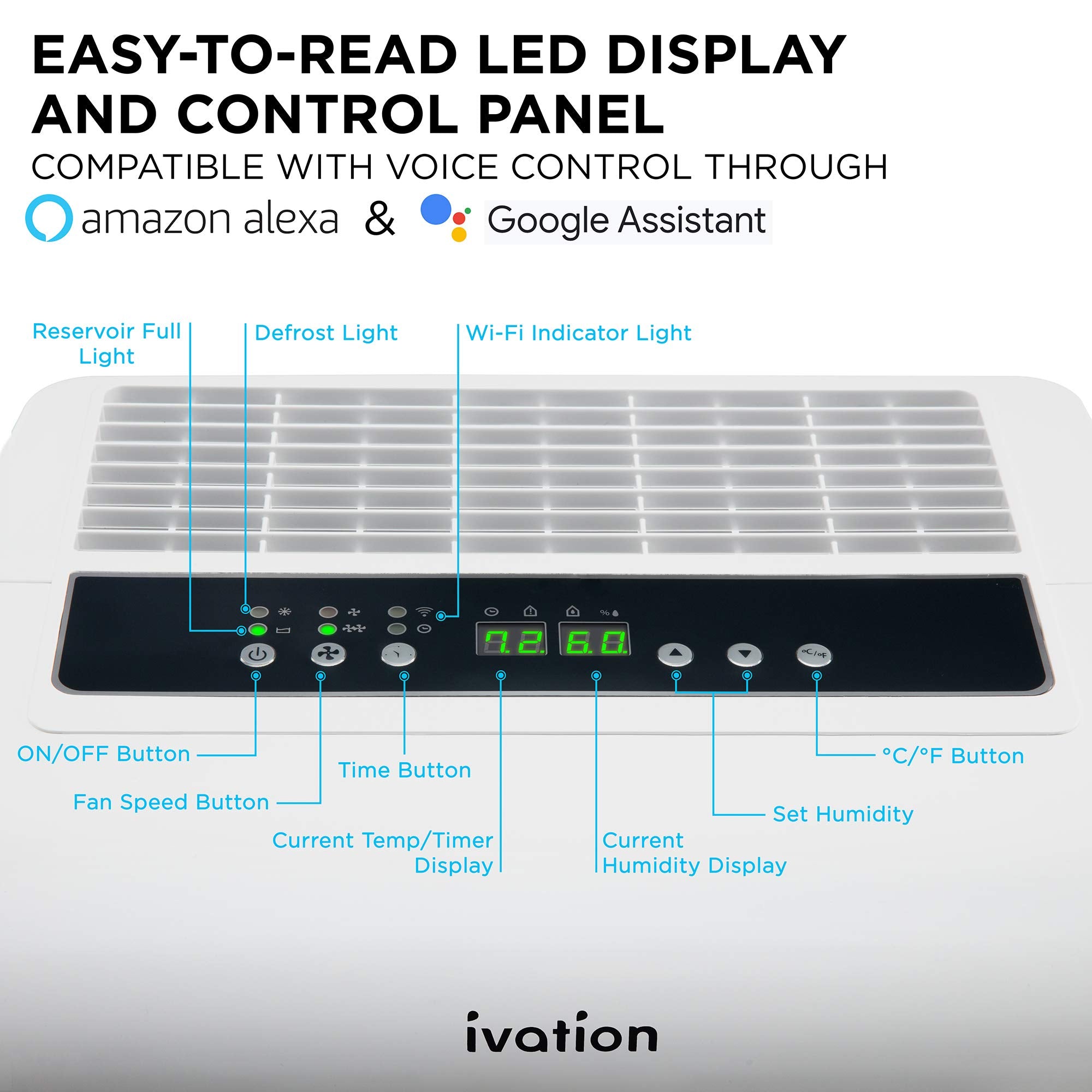 Ivation 4,500 Sq Ft Smart Wi Fi Energy Star Dehumidifier With App, Continuous Drain Hose Connector, Programmable Humidity, 2.25